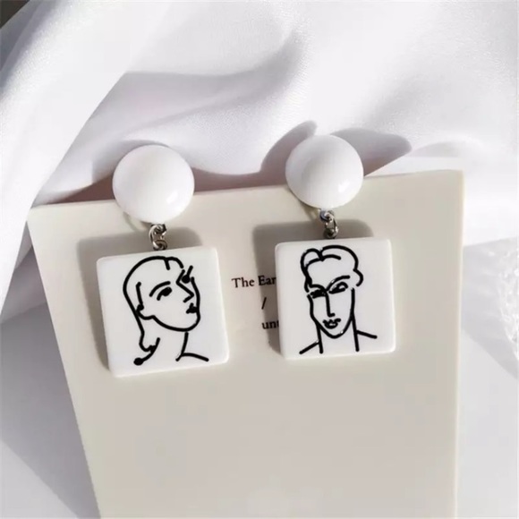“Him & I” Picasso-Style Art Portrait Face Earrings - Picture 7 of 7